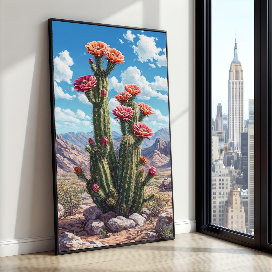Blooming Saguaro Cactus Canvas, Desert Landscape Wall Art, Southwestern ...