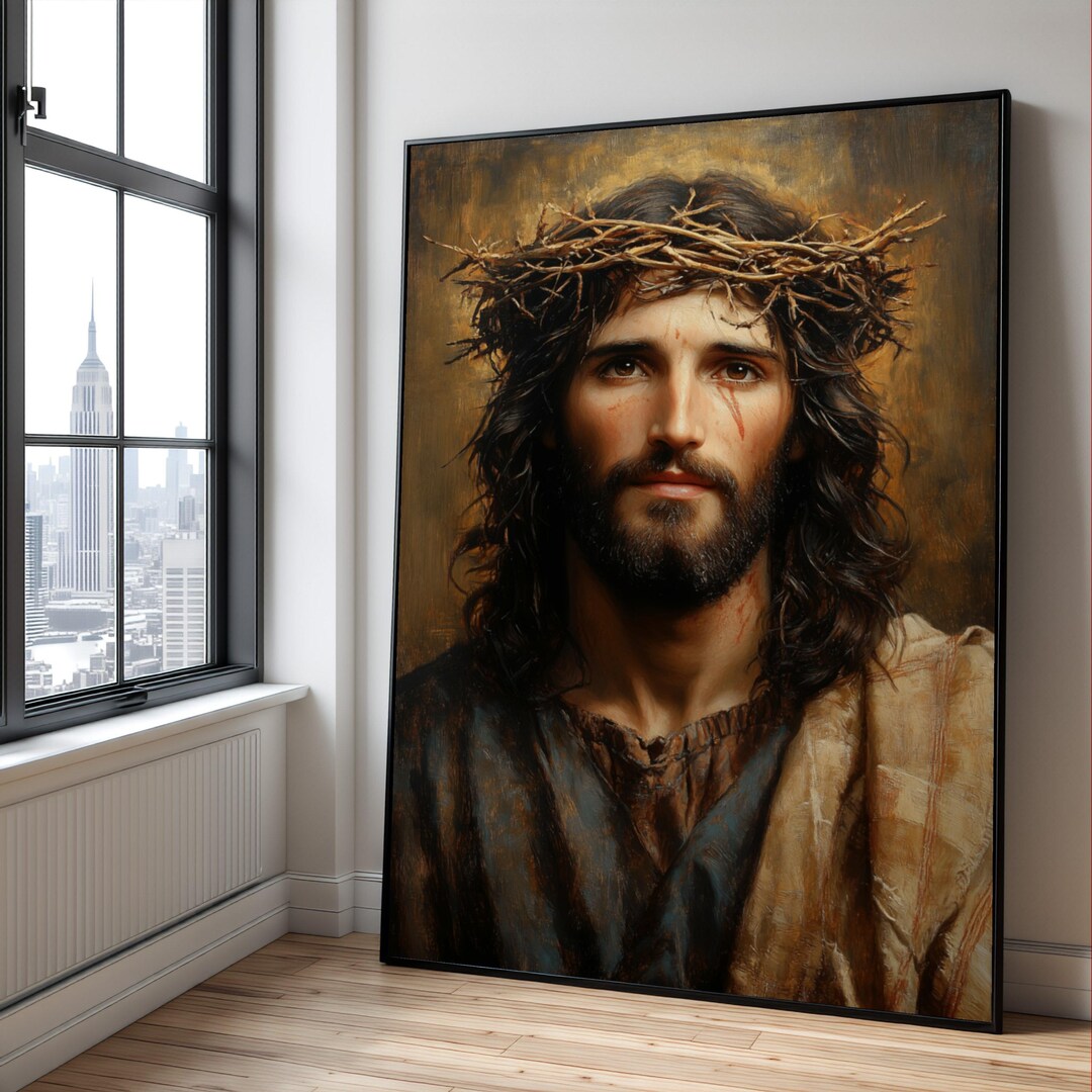 Jesus Christ Portrait Canvas, Crown of Thorns Wall Art, Religious ...