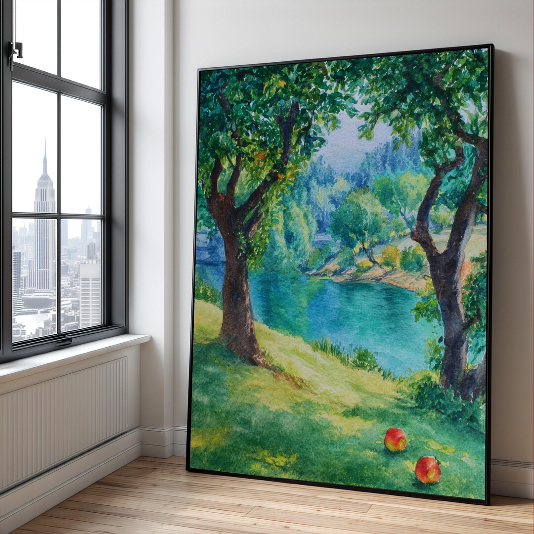 Watercolour Riverside Watercolor Riverside Canvas Print, Serene Nature Wall Art - Etsy