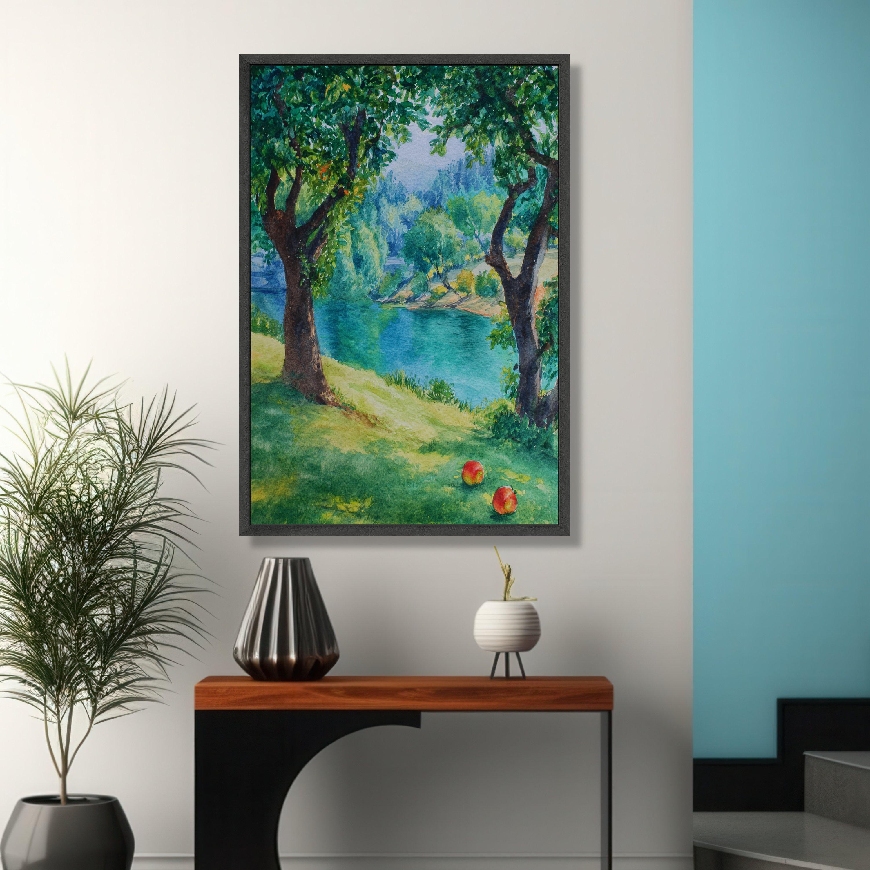 Watercolor Riverside Canvas Print, Serene Nature Wall Art - Etsy