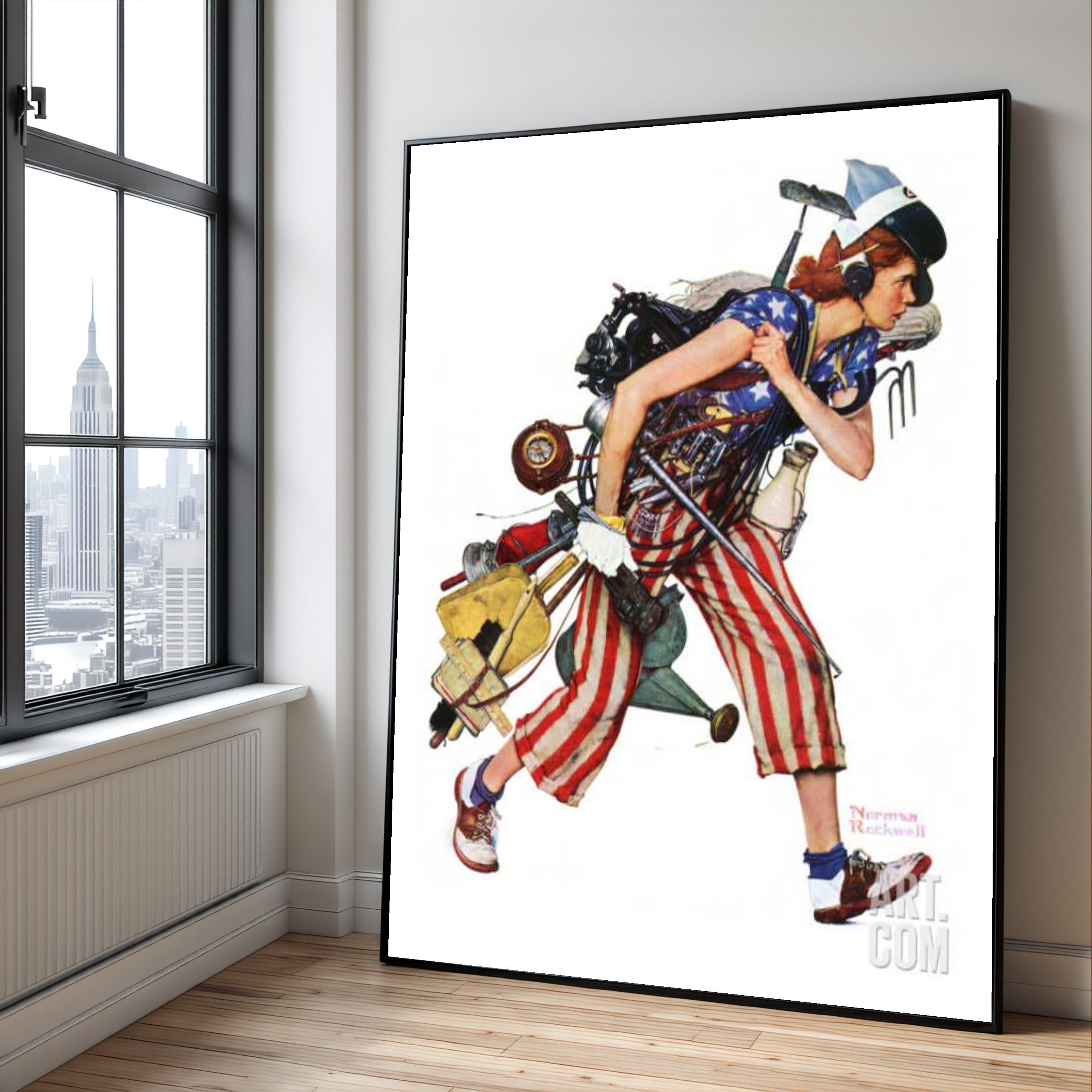 Vintage Americana Canvas Wall Art, Patriotic Woman Carrying Tools