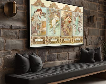 Alphonse Mucha Four Seasons Canvas Art Nouveau Panel