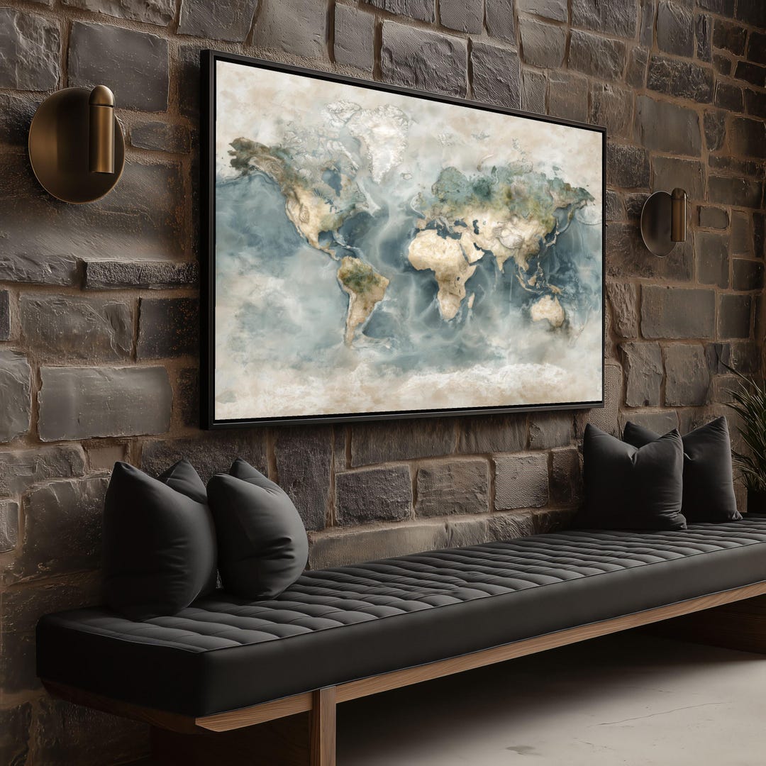 Geographically Neutral Vintage Earth Tones World Map Canvas, Global Travel Wall Art, Neutral ...