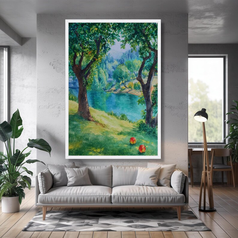 Watercolor Riverside Canvas Print, Serene Nature Wall Art - Etsy