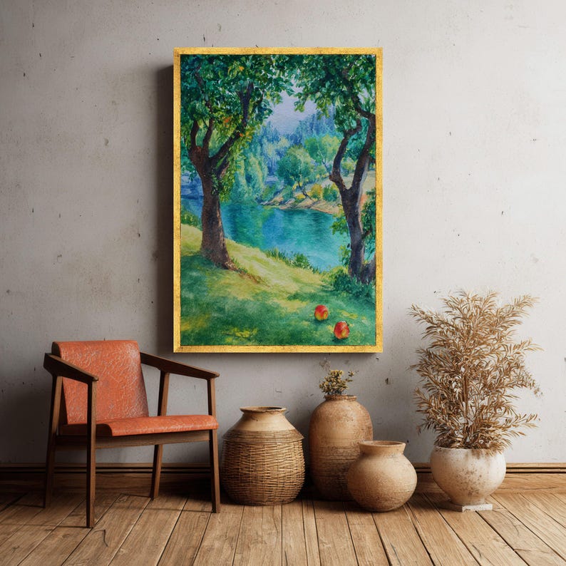 Watercolor Riverside Canvas Print, Serene Nature Wall Art - Etsy