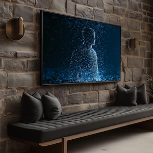Binär mänsklig figur, canvas, futuristisk teknikväggkonst, abstrakt dataström (klar att hängas)