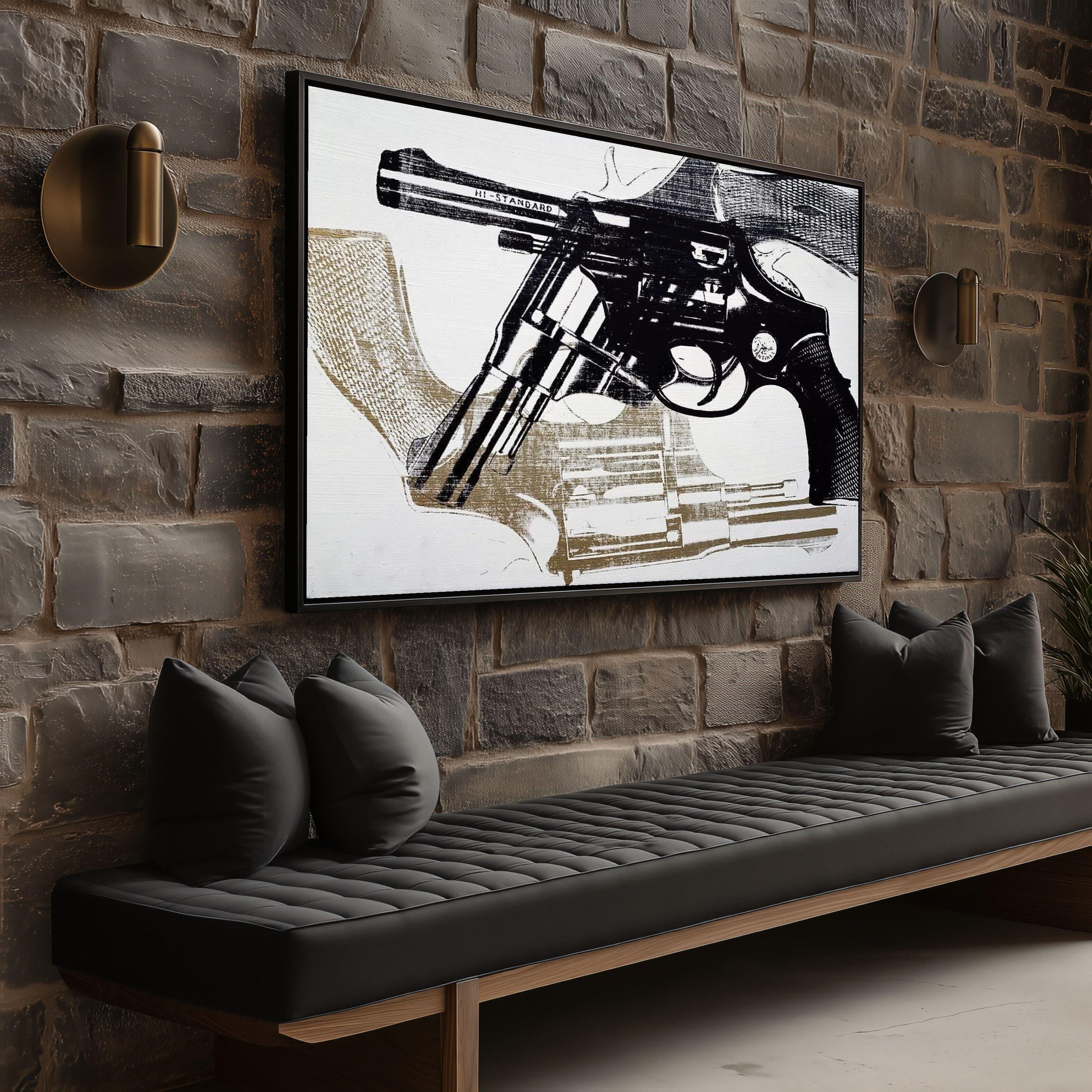 Andy Warhol Revolver Canvas Art, Pop Art Gun Illustration, Black