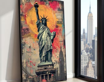 自由の女神像のウォールアートセット、ニューヨーク市のモダンアート