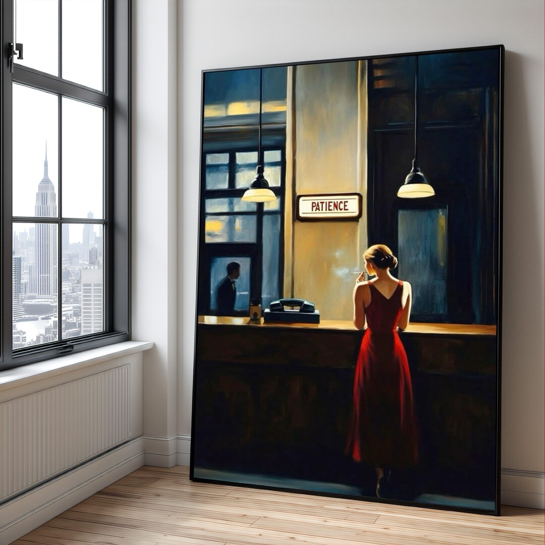 Elegant Woman in Red Dress Smoking Canvas, Vintage Bar Scene Wall Art ...