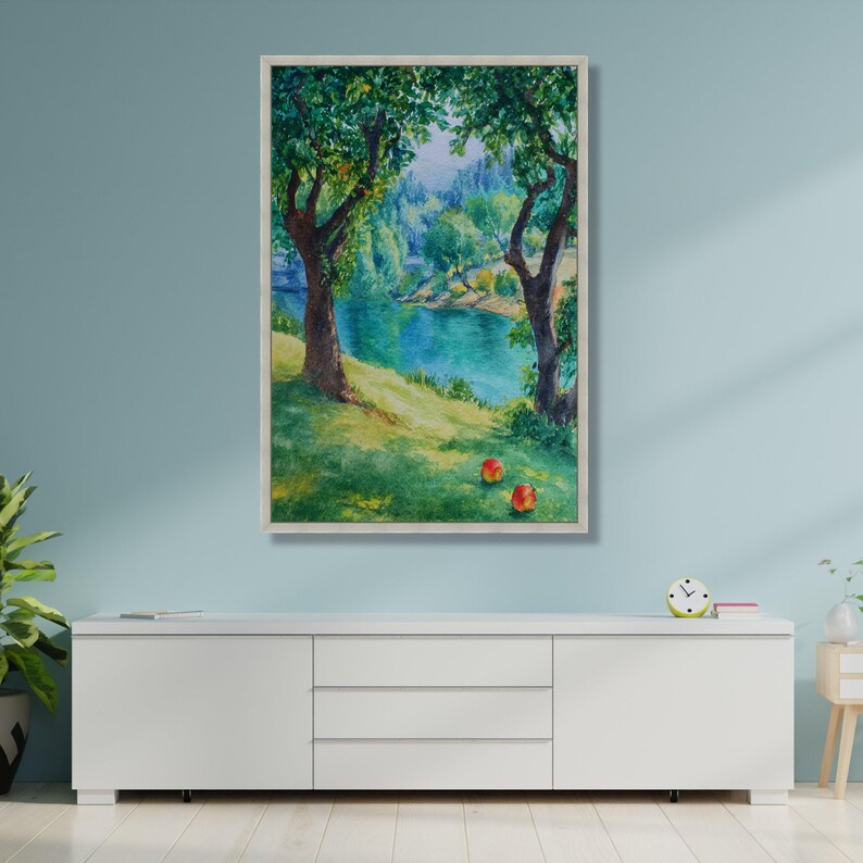 Watercolor Riverside Canvas Print, Serene Nature Wall Art - Etsy
