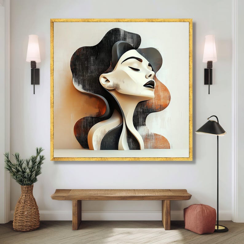 Elegant Abstract Woman Portrait Canvas, Modern Face Art Wall Decor ...