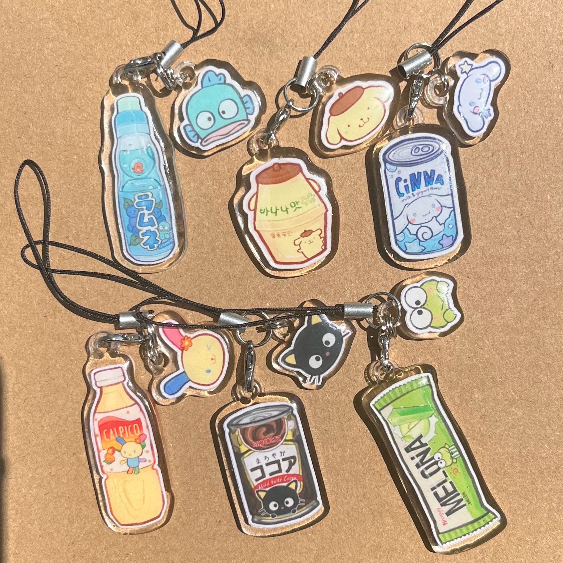 Sanrio Beverage Epoxy Acrylic Phone Keychains - Usahana Calpico