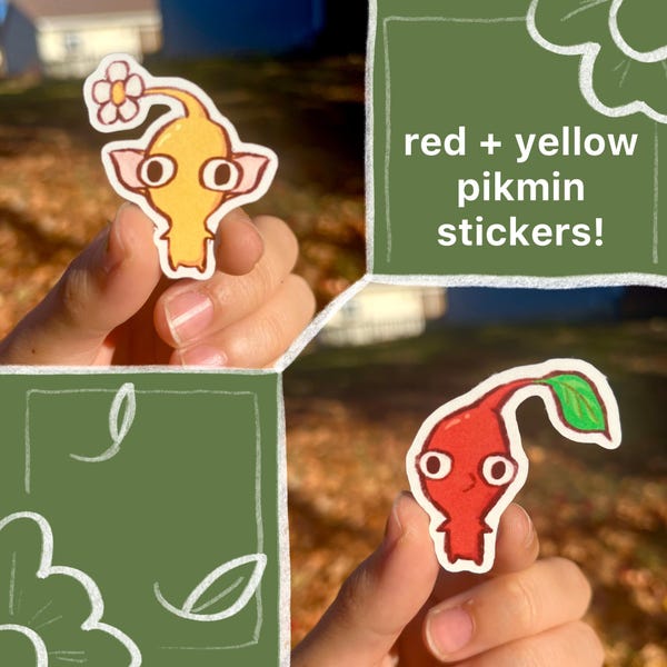Pikmin Stickers: Mini Matte Red + Yellow Handmade Stickers