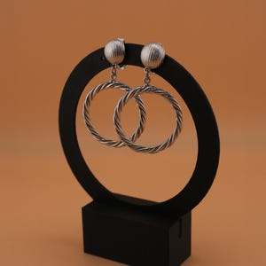 Signed Monet Silver Tone Rope Hoop Clip-On Earrings – Textured Twisted Dangles