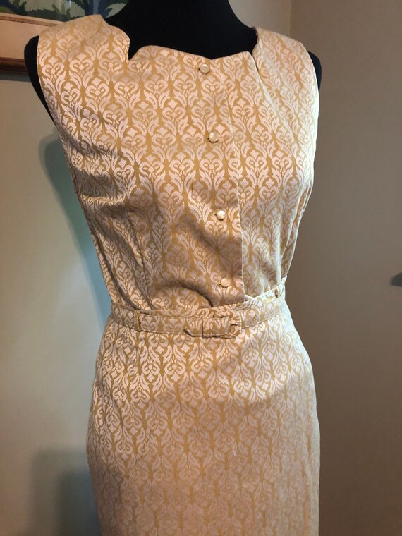 1950s gold and white woven pattern top and skirt … - image 2
