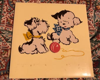 1940s The House of Lackner cute dog tile