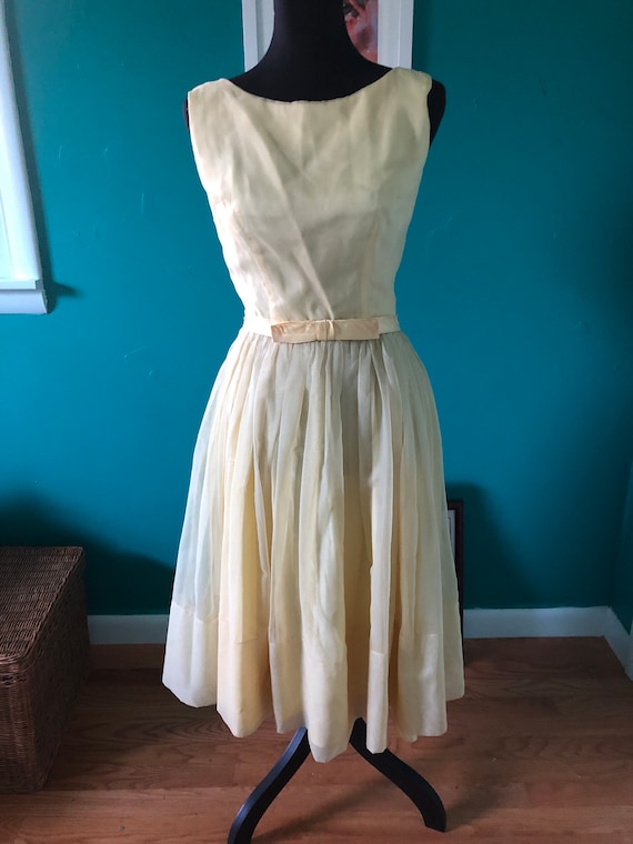 1950s yellow nylon chiffon party dress