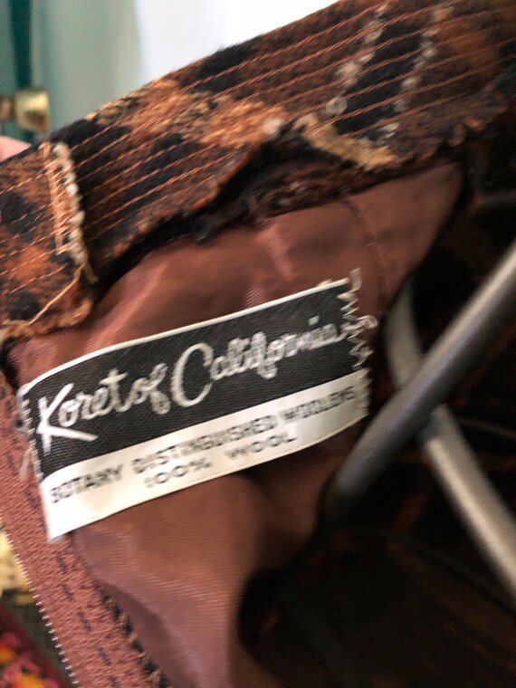 Early 1960s Koret of California brown wool plaid … - image 6