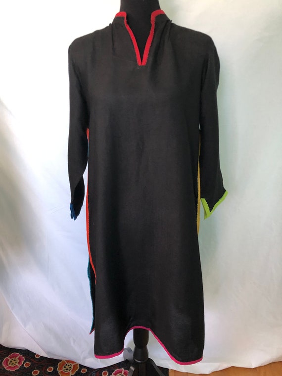 1970s Fabindia black tunic with multicolor trim