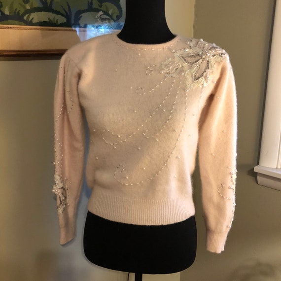 1980s rose beige beaded sweater