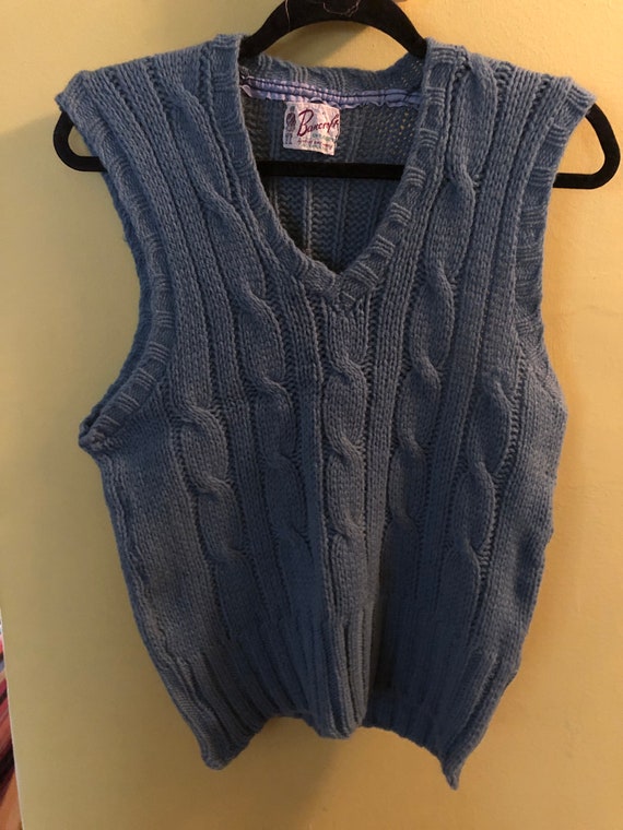 1940s Bancroft cable stitch dusty blue sweater ves