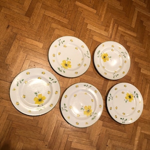 Five Royal Victoria yellow rose pattern dessert plates
