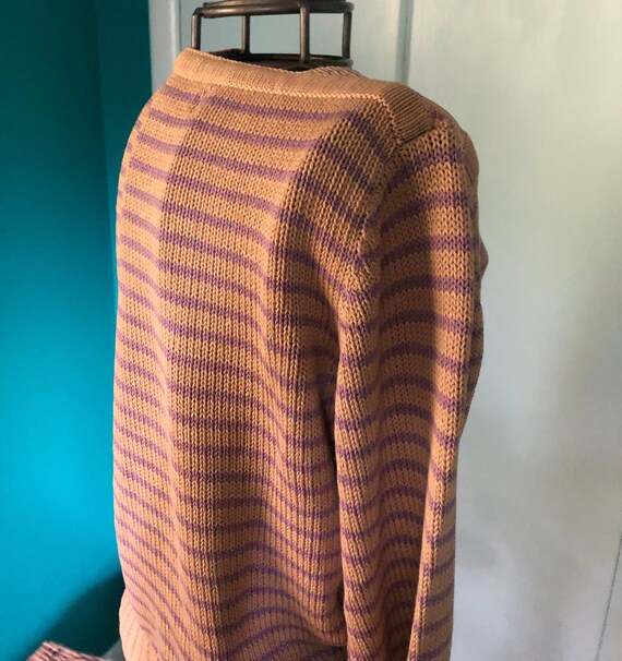 1970s tan and lilac striped pullover sweater - image 7