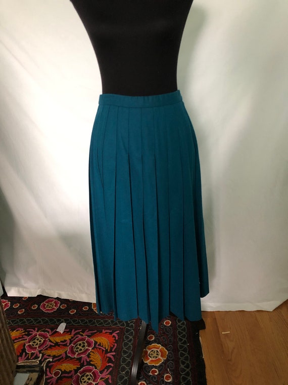 1980s Pendleton teal wool pleated skirt