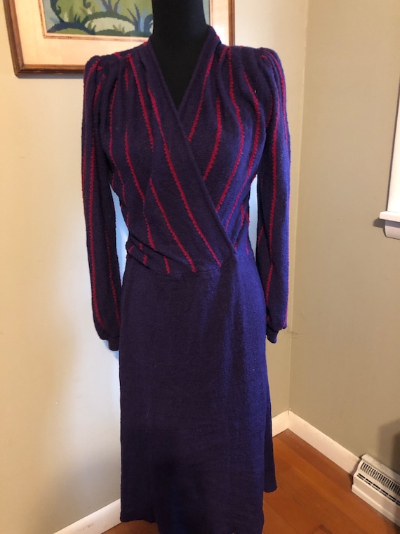 1970s nubby knit dress with striped bodice
