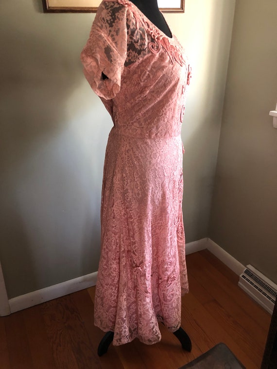 Late 1940s/early 1950s pink rose lace dress with … - image 6