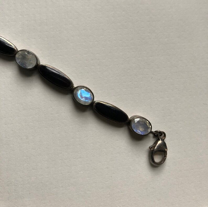 Black onyx and moonstone sterling link bracelet
