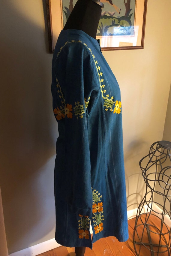 1970s Pakistani teal cotton tunic with embroidere… - image 3