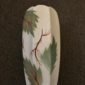 1950s white leaf pattern vase with scalloped mouth and contrasting interior