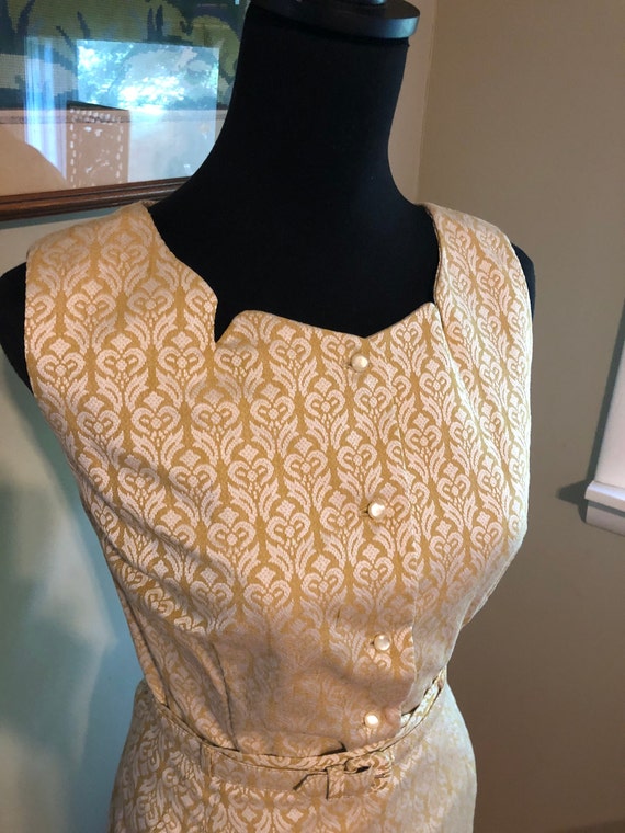 1950s gold and white woven pattern top and skirt … - image 3