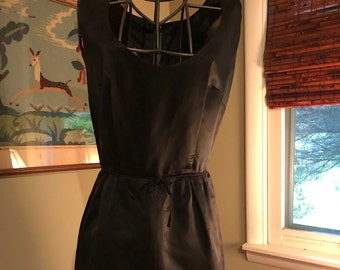 Early 1960s matte black satin cocktail dress