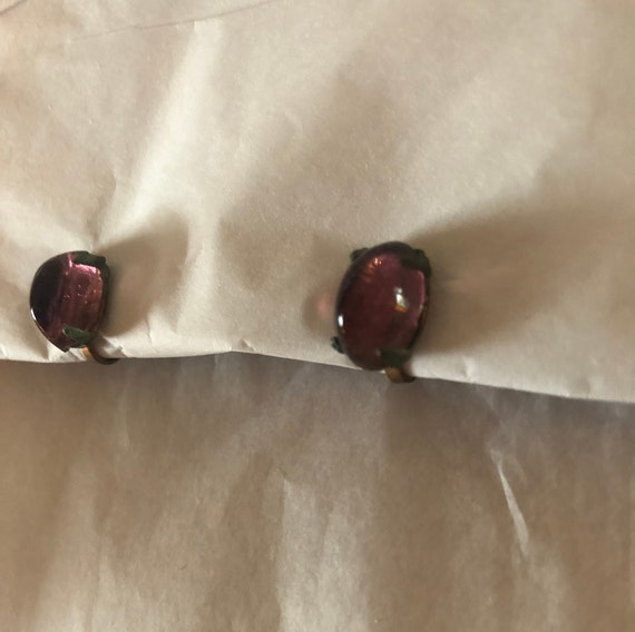 1940s oval burgundy glass screw back earrings - image 4