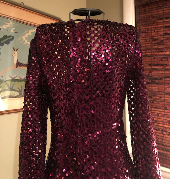 Early 1970s slinky burgundy sequined dress - image 7