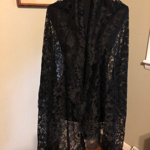 Long black floral tulle lace shawl/wrap