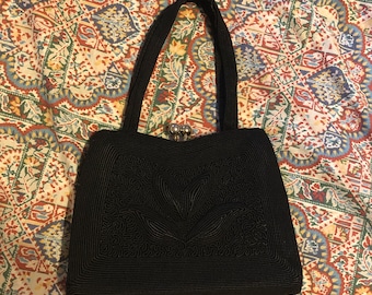 1940s small black corde’ handbag