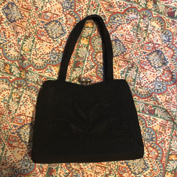 1940s small black corde’ handbag