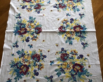 1940s/1950s large cotton iris screen print tablecloth