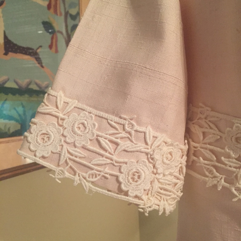 appliqu\u00e9 and pearlwork 1964 ivory silk wedding dress with rose lace