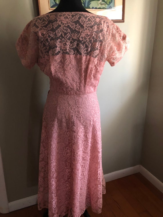 Late 1940s/early 1950s pink rose lace dress with … - image 7