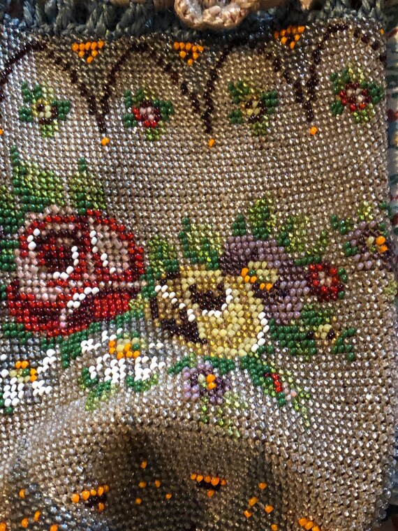 Beaded rose pattern draw string bag - image 2