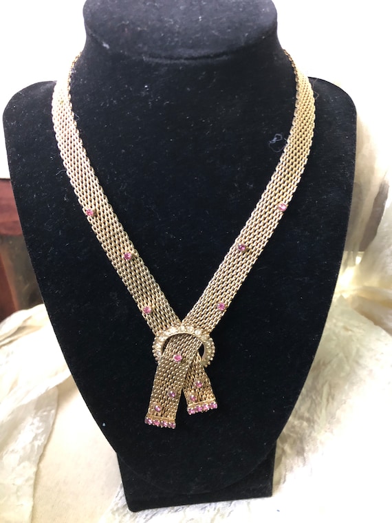 1950s gold tone mesh necklace