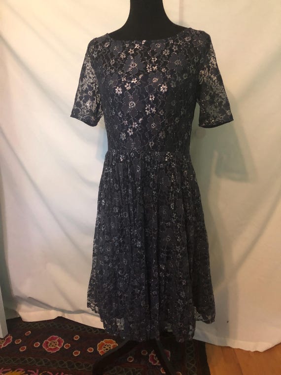 Betsey Johnson Dark Blue and Silver Lace Dress - Etsy