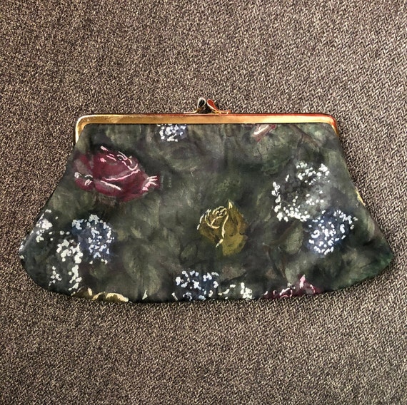 1950s small green watercolor print clutch - image 1