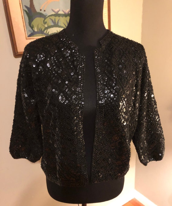 1950s black smothered-in-sequins sweater