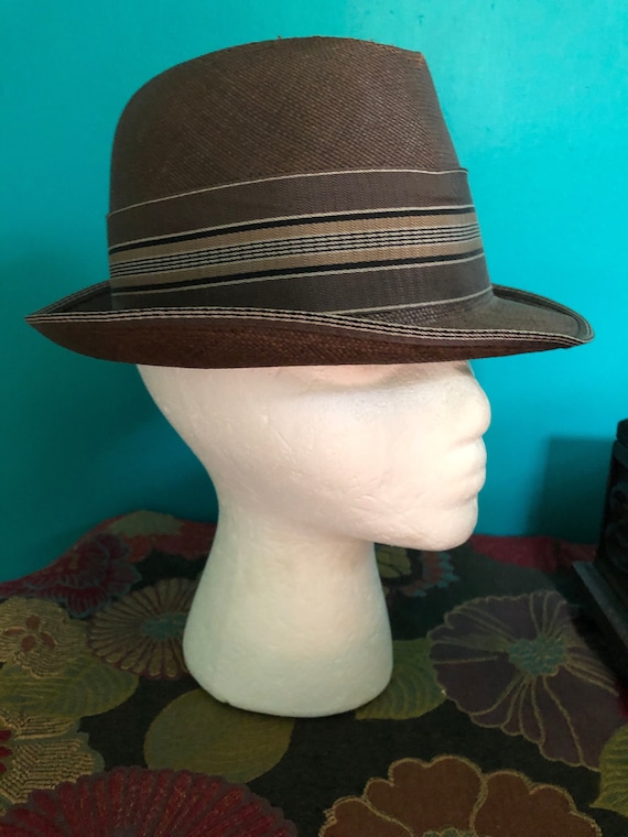 1950s Dobbs taupe straw fedora