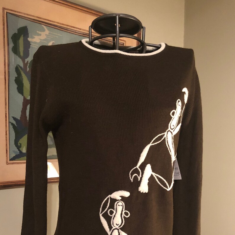 1960s sweater top with monkeys applique